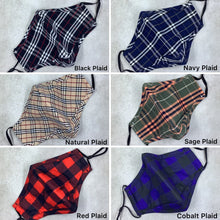 Load image into Gallery viewer, Navy Plaid Cotton Face Mask