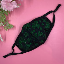 Load image into Gallery viewer, Mini Shamrocks On Black Crystal Face Mask