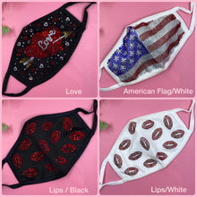Load image into Gallery viewer, Pink Hearts On Black Crystal Face Mask