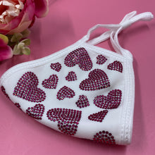 Load image into Gallery viewer, Pink Hearts On White Crystal Face Mask