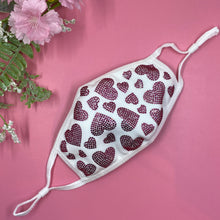 Load image into Gallery viewer, Pink Hearts On White Crystal Face Mask