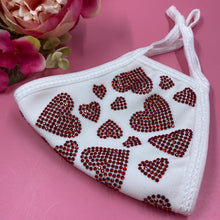 Load image into Gallery viewer, Red Hearts On White Crystal Face Mask