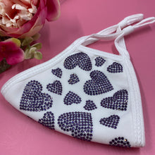 Load image into Gallery viewer, Purple Hearts On White Crystal Face Mask