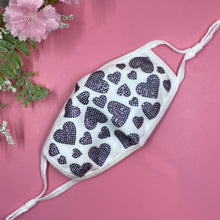 Load image into Gallery viewer, Purple Hearts On White Crystal Face Mask