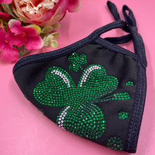 Load image into Gallery viewer, Shamrocks On Black Crystal Face Mask