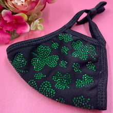 Load image into Gallery viewer, Mini Shamrocks On Black Crystal Face Mask