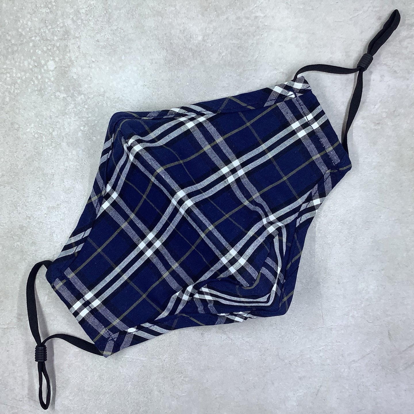 Navy Plaid Cotton Face Mask