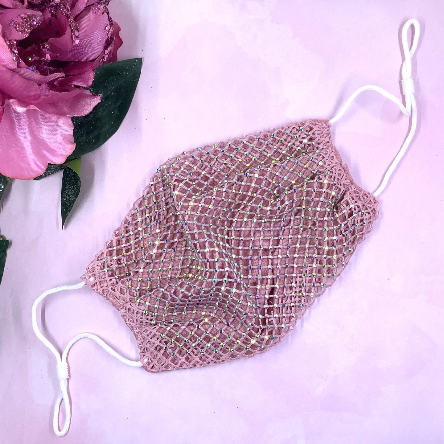 Blush Crystal Mesh Face Mask