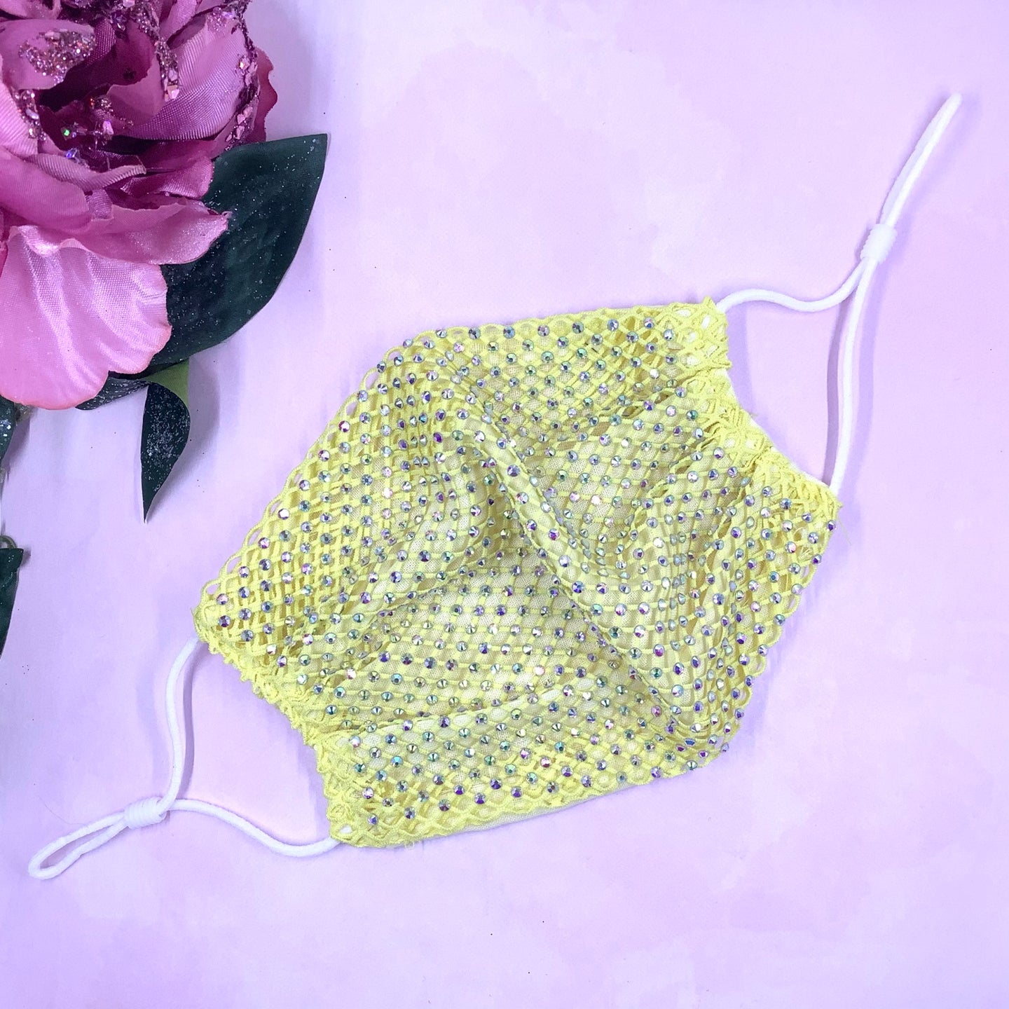 Yellow Crystal Mesh Face Mask