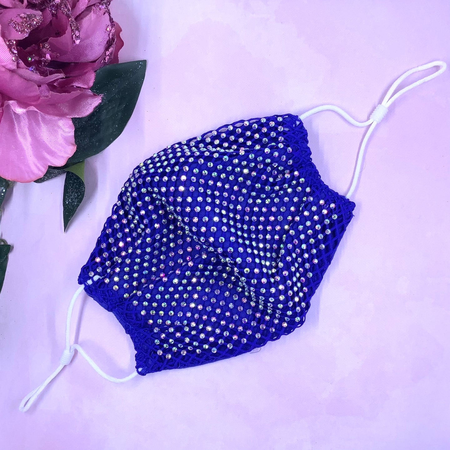 Royal Blue Crystal Mesh Face Mask