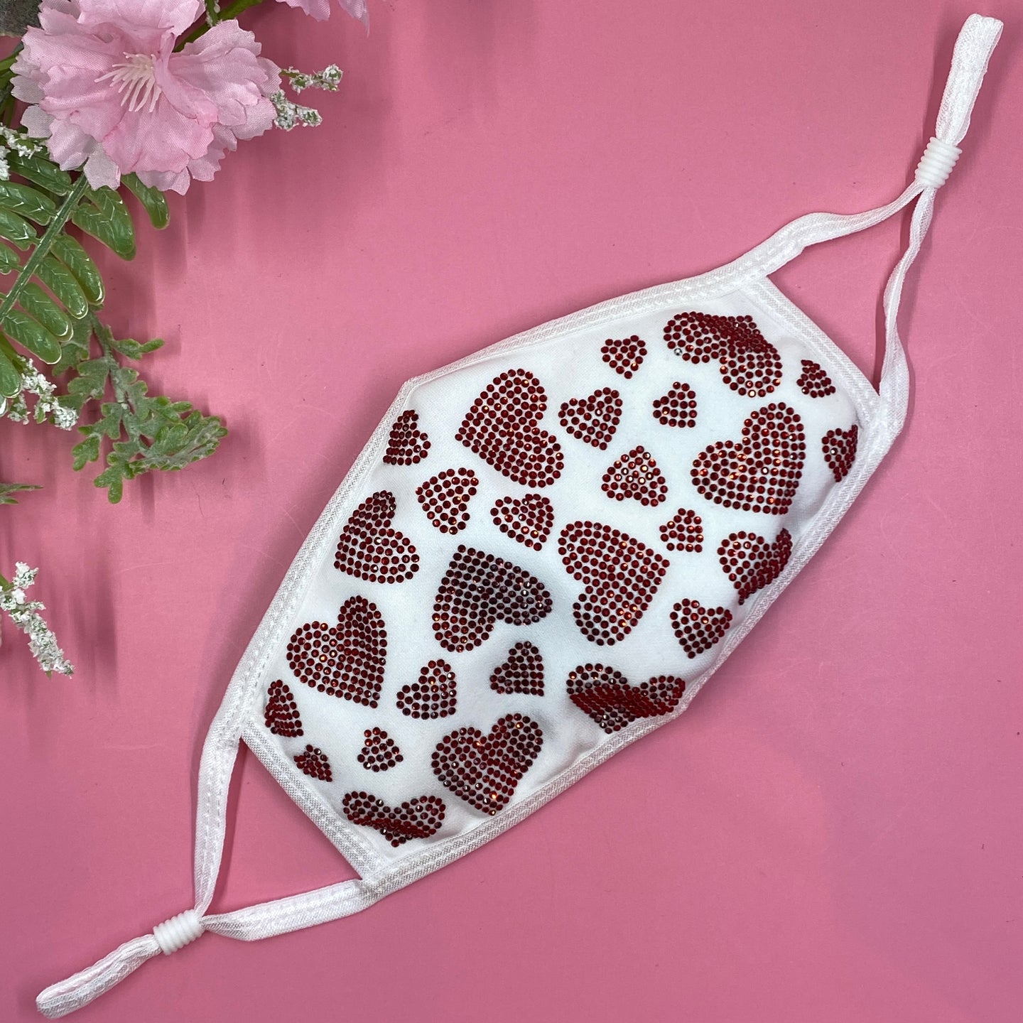 Red Hearts On White Crystal Face Mask