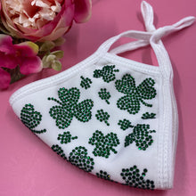 Load image into Gallery viewer, Mini Shamrocks On White Crystal Face Mask
