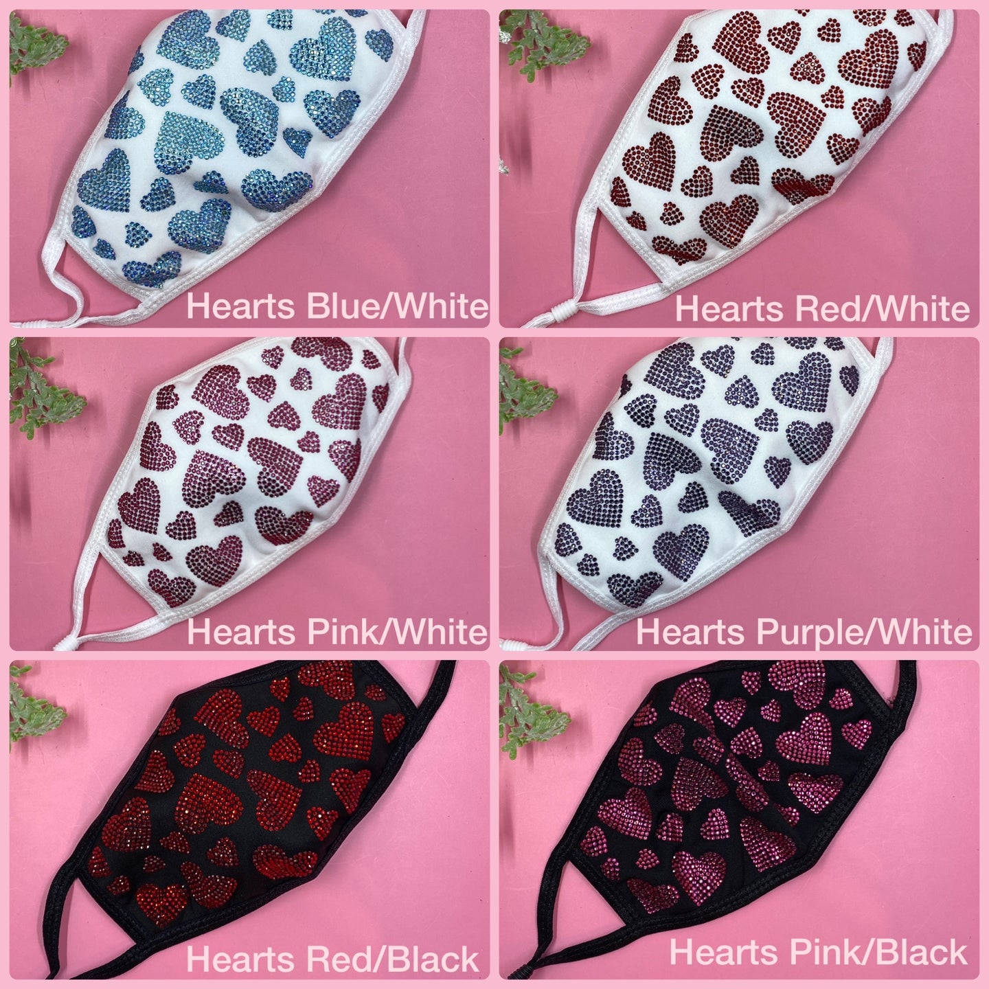 Purple Hearts On White Crystal Face Mask