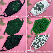 Load image into Gallery viewer, Shamrocks On White Crystal Face Mask
